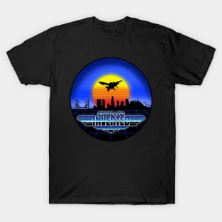 Because I Was Inverted Top Gun Maverick Logo Parody Rooster Retro Vintage 80s Neon Danger Zone Sunset Goose Iceman T-Shirt